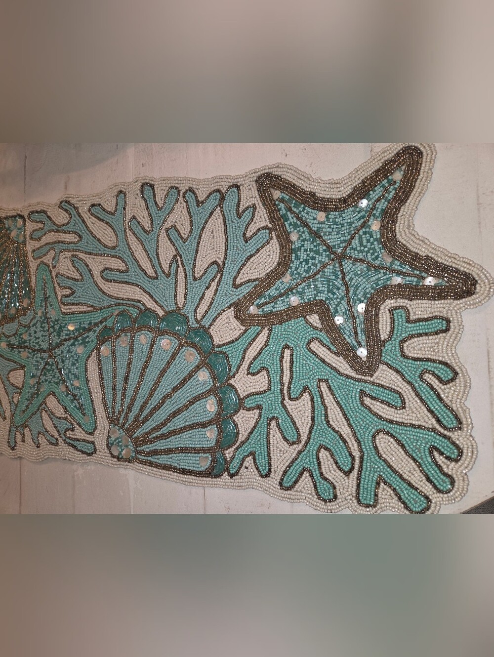Coastal Collection Beaded Seashell Table Runner - Picture 2 of 10